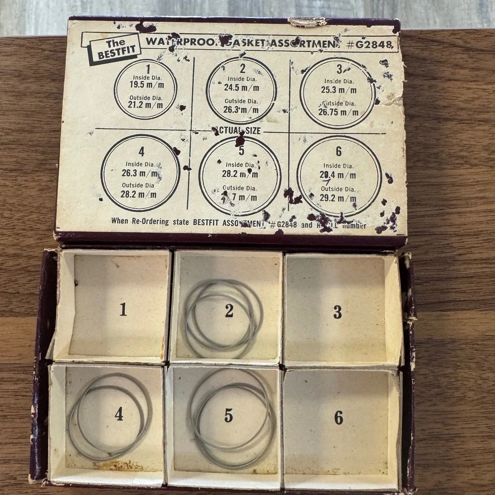 Vintage The Bestfit Waterproof Gasket Assortment G2848 Watch Repair Kit Box